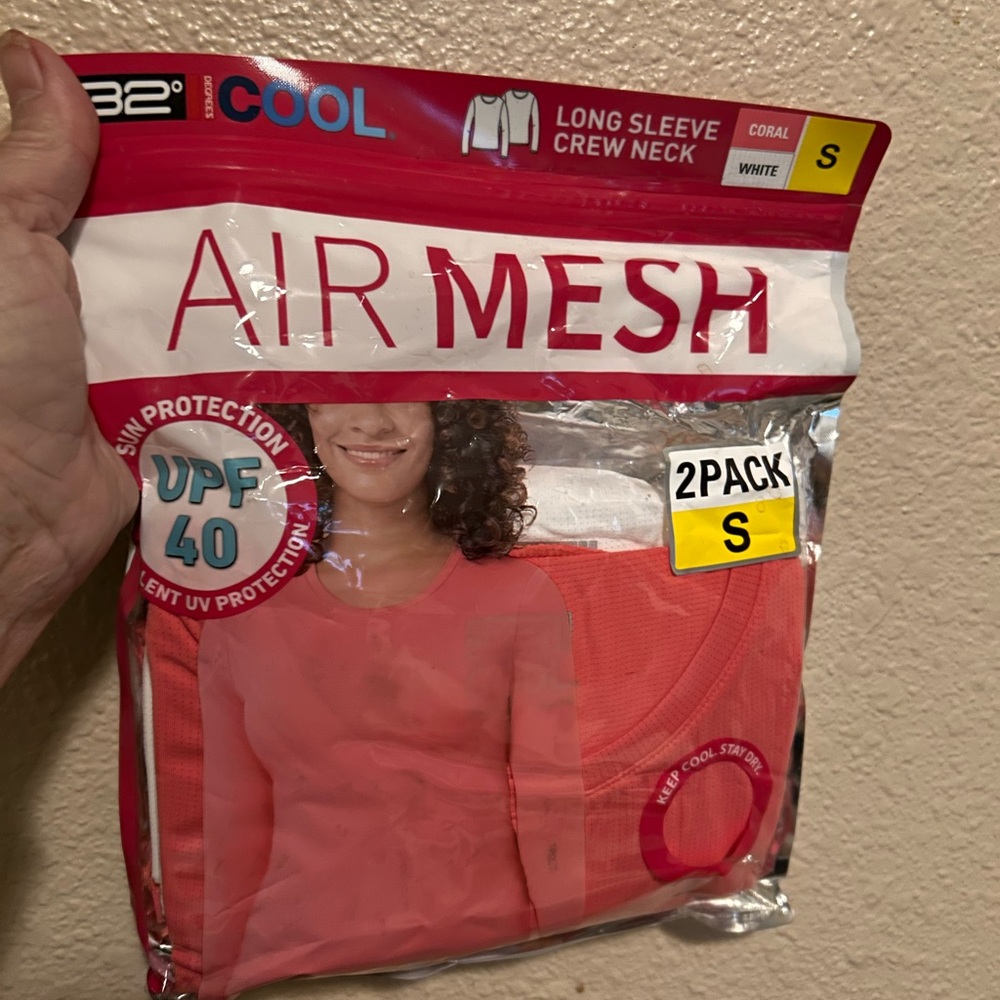 32 Degrees Air Mesh Long Sleeve Crew Neck Top 2-Pack in Pink